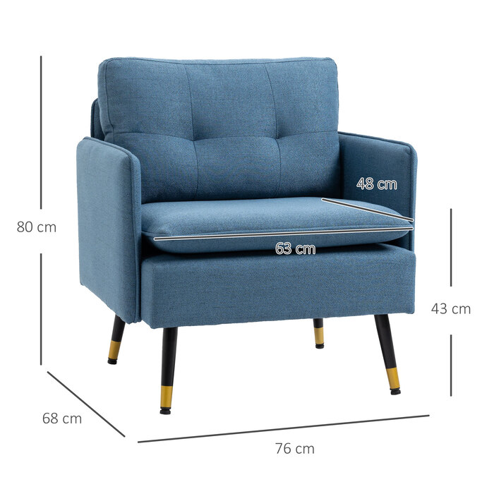 HOMCOM Accent Chair with Button Tufting, Upholstered Armchair, Removable Cushions, Black + Gold + Blue