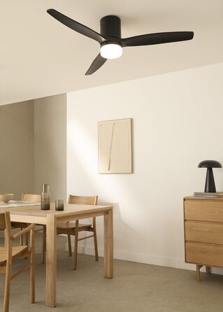 Вентилятор стельовий Windcalm M/ з ABS, Wi-Fi, пультом, 40W, Ø132cm, таймер, DC-двигун, літньо-зимовий режим, з підсвічуванням (Чорний)