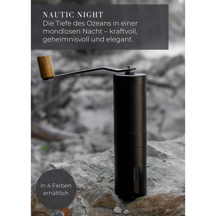 Lambda Coffee Grinder - Manual Stainless Steel with Stepless Ceramic Burr Grinder | Hand Espresso Grinder made of Wood with Conical Burr - Manual Coffee Grinder | Precise Grind Size Adjustment