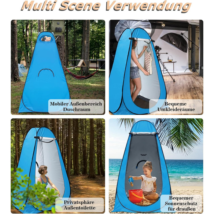 Pop-Up Privacy Tent for Toilet & Changing - Portable Outdoor Shower Tent with Carry Bag (UV 40+) - Green & Blue