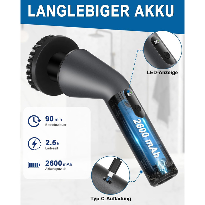 Електрична щітка для чищення, Spin Scrubber з 7 насадок, водонепроникна IPX7, регульована ручка, для ванної кімнати, кухні, плитки, авто, підлоги