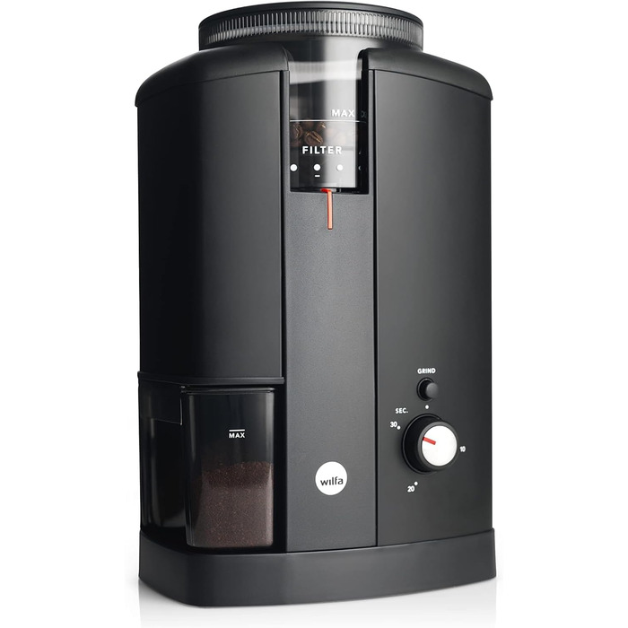 Електрична кавомолка Wilfa Svart Aroma - 32 ступені помелу, конічні жорна, таймер, 250г, 130 Вт (чорна)
