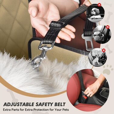 Автокрісло для собак: стабільне, водонепроникне, з підсиленими стінами та ременями безпеки, підходить для собак середніх та малих порід, бежеве