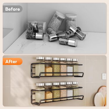 Спеція органайзер з 24 скляними баночками та етикетками, без свердління, настінний, підходить для стін та шаф, комплект з 4 шт.