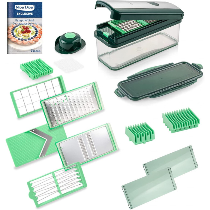Набір для нарізання Genius Nicer Dicer Fusion Julietti 16 частин | Овочерізка, слайсер, м'ятно-зелений | Fusion V2