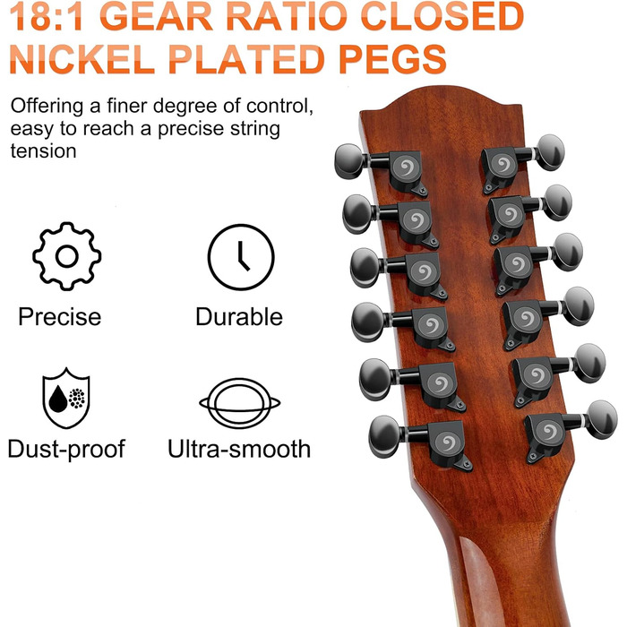 Електроакустична гітара Vangoa 12-струнна, 41 дюйм, коричнева, з підсилювачем та 4-х смуговим ЕQ