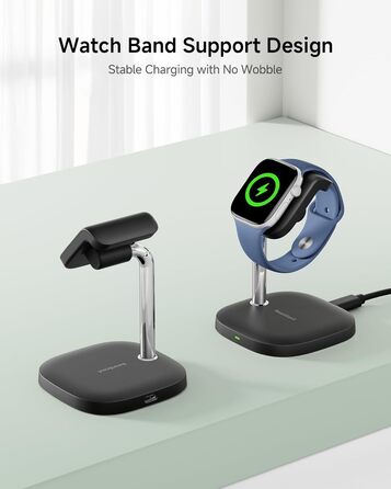 Зарядний пристрій для Apple Watch SwanScout 505A (Чорний): сумісний з Ultra 3, SE 3, Series 10, 9, 8, 7, 6, 5, 4, 3, 2, SE 2, 5W, бездротовий, регульований кут