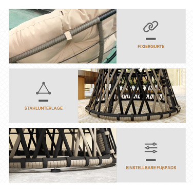 Крісло-гойдалка Outsunny Papasan з ротангу, 360° обертається, крісло-кошик з подушкою, діаметр 90 см, кругле ротангове крісло, крісло-поворотник, крісло для відпочинку, крісло-шезлонг для вітальні, саду, балкону, бежеве | Aosom