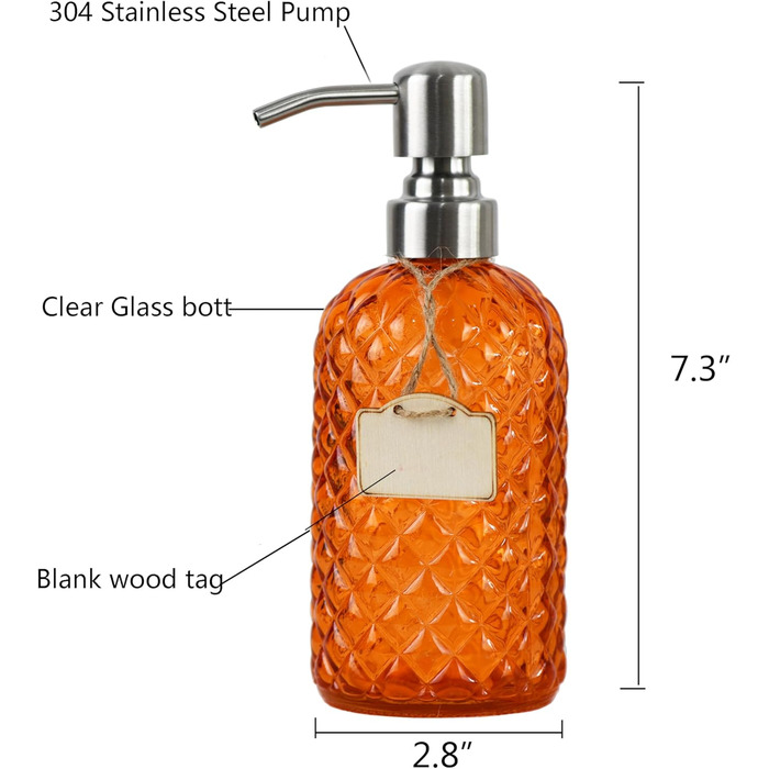 Дозатор мила для ванної та кухні зі скла та нержавіючої сталі 304 (Помаранчевий, 2 шт.)
