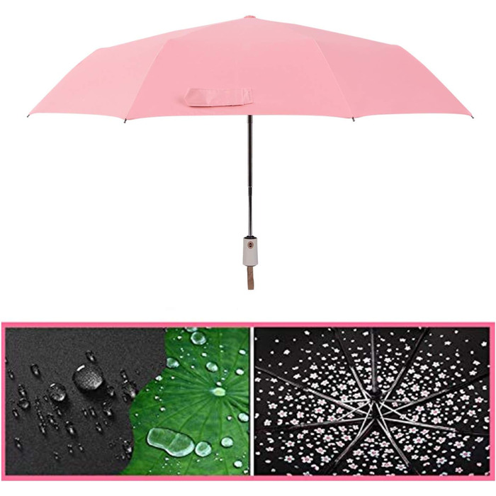 Стійкий до ультрафіолету компактний складаний парасоль від Voy Lady – Рожевий з квітковим принтом (96 см)