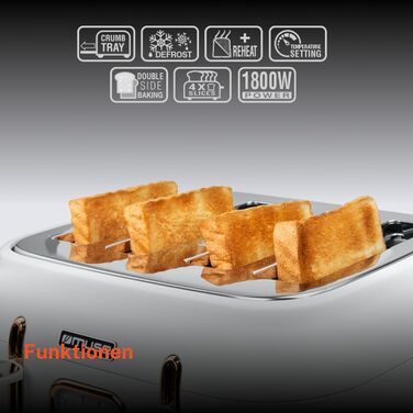 Тостер Muse MS-131 BC з нержавіючої сталі, 4-х місний, ретро дизайн, 6 рівнів підсмажування, з підсвічуванням, з лотком для крихт (білий)