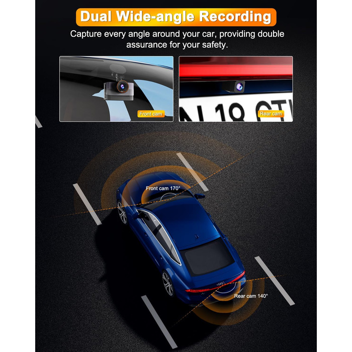 Відеореєстратор Auto Dashcam 4K+1080P з Wi-Fi, 64GB, IPS 3' екраном, Нічне бачення, G-сенсор, Loop-запис, 170°+140° Кут огляду, Паркінг 24/7, Керування через App, Підтримка до 256GB