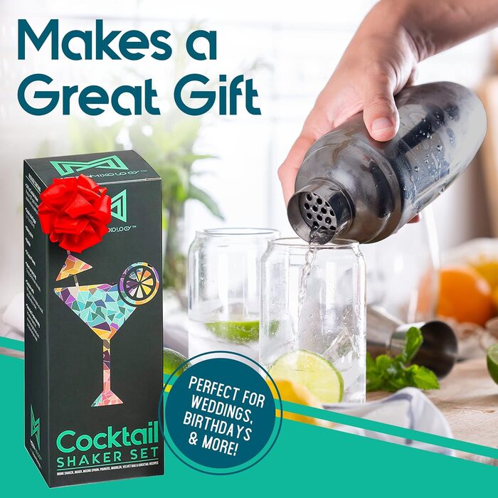 Black Cocktail Shaker Set - Bartender Kit with Tools - Kb4