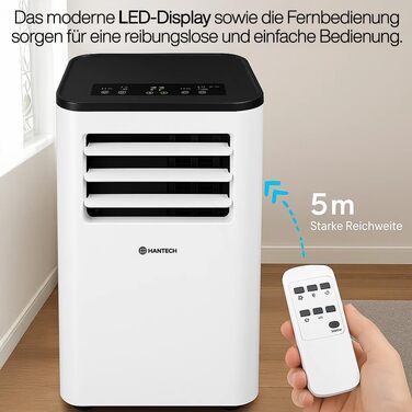 Мобільний кондиціонер HANTECH 9000 BTU | 3-в-1: охолодження, вентиляція, осушувач | Охолодження до 33 м² | З пультом керування та випускним шлангом