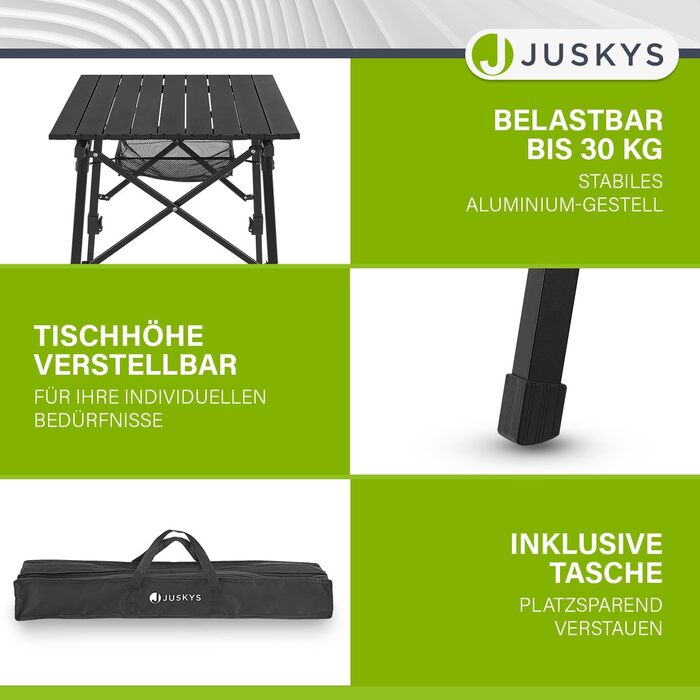 Стол для кемпінгу Juskys Picco - алюмінієвий, 90x52 см, легкий, складний, регульований по висоті - для кемпінгу, саду, відпочинку на природі. Чорний