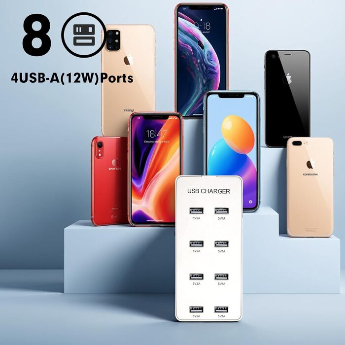 USB-зарядний пристрій 20 портів, портативна станція швидкої зарядки для iPhone, iPad, Samsung, Google, Xiaomi, Huawei та інших пристроїв