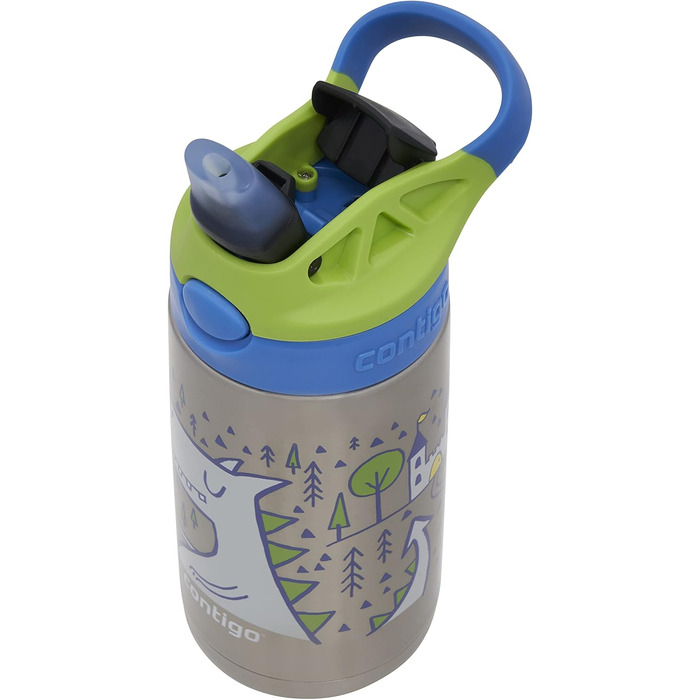 Contigo Kinder Easy Clean Autospout Water Bottle with Straw, BPA-Free Durable Water Bottle, 100% Leak-Proof, Easy to Clean, Ideal for Daycare, Kindergarten, School, and Sports, 420 ml (Matcha Dragon, Stainless Steel)
