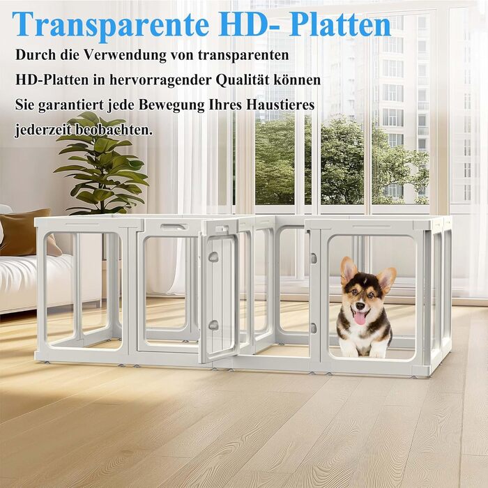 Клітка для цуценят SISKEYCOOC 60 см з акрилового пластику, прозора, з дверцятами, для собак маленьких та середніх порід, легка у догляді, для дому, біла, 9+1 шт.