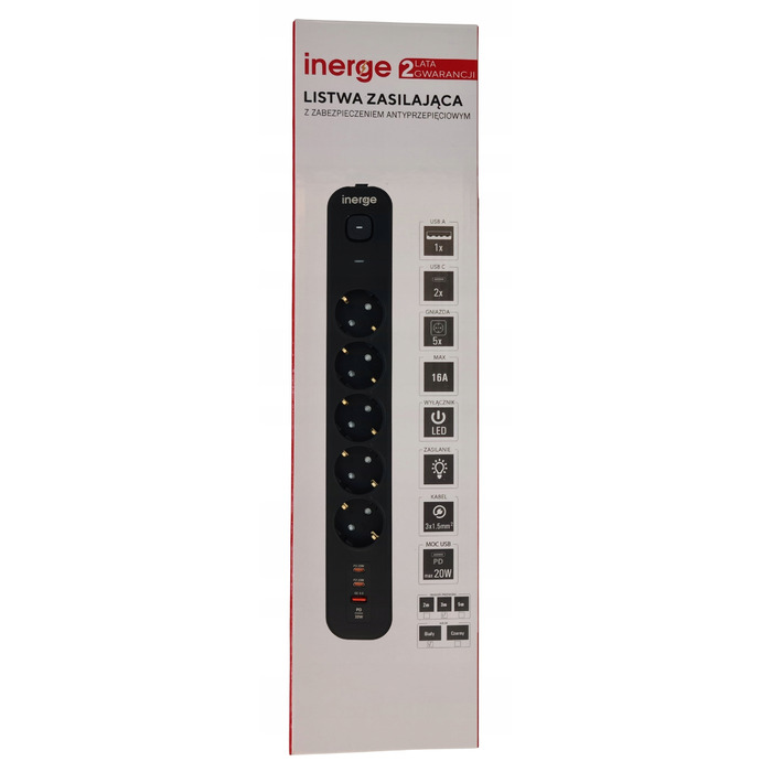 Мережевий фільтр Inerge, 5 розеток, кабель 3 м