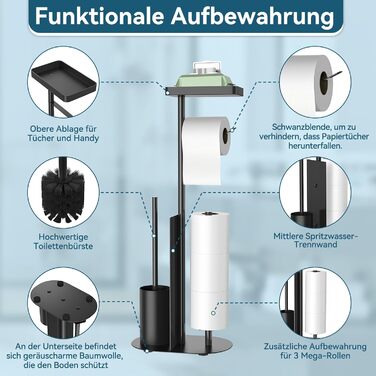Підставка для туалетного паперу настільна з боксом для серветок, нержавіюча сталь, чорний матовий