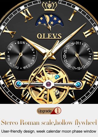 Набір автоматичних механічних годинників для пари OLEVS: чоловічий та жіночий, з календарем та фазами місяця, двоколірні