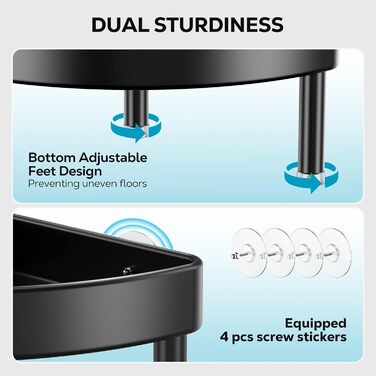 Поличка для душу Nieifi без свердління, кутова, з нержавіючої сталі, 4 яруси, чорна