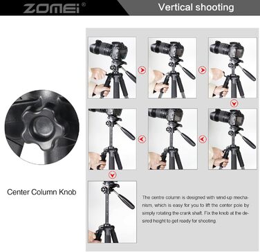 Штатив ZOMEI Q111 для камери та смартфона, алюмінієвий, легкий, 47-140 см, чорний