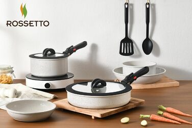 Набір посуду ROSSETTO 17 предметів: каструлі, сковороди з антипригарним покриттям, знімні ручки, PFOA & PFOS-free