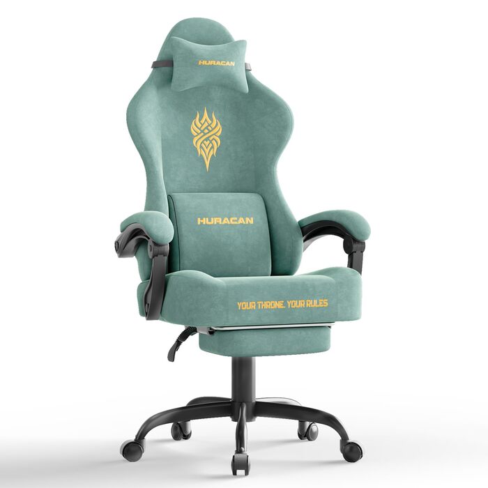 Геймерське крісло Ferghana Ergonomisch LW220: зручне крісло для комп'ютера з підголівником, підтримкою спини, підлокітниками та підставкою для ніг (зелений)
