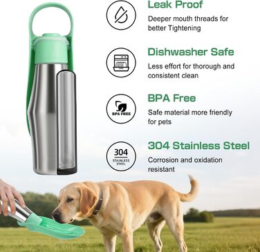 Водяна пляшка для собак на прогулянці: витривала, з нержавіючої сталі, 750 мл, з подвійними стінками, вакуумна ізоляція, не протікає
