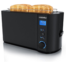Тостер Arendo з нержавіючої сталі з 4 широкими слотами, подвійними стінками, тримачем для булочок, 6 ступенів підсмажування, центровкою хліба, автоматичним вимкненням та дисплеєм з індикатором часу (чорний)