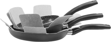 STONELINE Ceramic Cookware Set, 16-Piece, 18/20/24/28 cm Pots and Pans, PFAS-Free, Cookware Set with Lids, Ceramic Coating with Real Stone Particles, Grey, 16-Piece