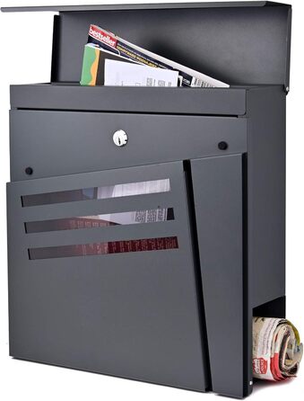 Поштовий ящик Verda з газетницею, нержавіюча сталь, антрацит, 37x37x11 см - сучасний вуличний поштовий ящик з ключем та оглядовим вікном