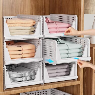 SNSLXH 5 Pack Stackable Closet Shelf Organizer, Multifunctional & Foldable Closet Organizer for Bathroom, Kitchen, Closet Storage, Space-Saving Closet Drawer Storage Box, White