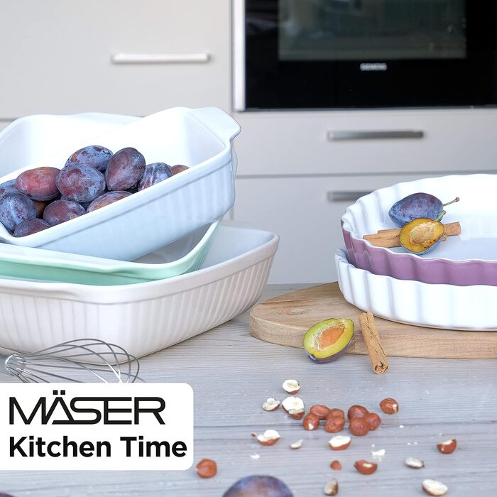 Набір керамічних прямокутних форм для запікання MÄSER Kitchen Time, 2 шт, сірі, для лазаньї, стійкі до подряпин, 33x24x8 см та 25,5x16x7 см