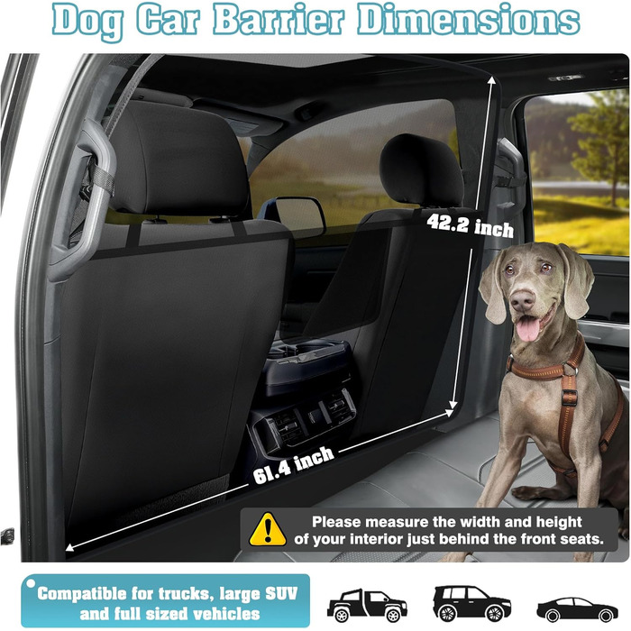 Сітчаста перегородка для собак у автомобіль Mixsuper, 133,1 см, для позашляховиків, пікапів та авто, міцна, чорна (Large)