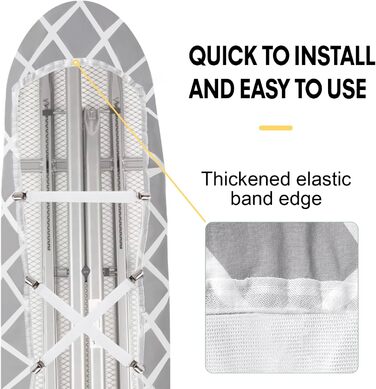 Покривало для прасувальної дошки, 100% бавовна, посилене тришарове, сіре, 110-125 x 30-42 см