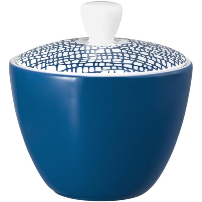 Seltmann Weiden Life Fashion Classic Blue Sugar Bowl, 260 ml, Sugar Container with Lid, Modern Design with a Special Feel, Mix & Match Dishware, Porcelain, Blue/White