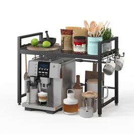 Регульована підставка для мікрохвильової печі NETEL 2-ярусна, кухонна полиця над мікрохвильовою печчю, полиця для робочої поверхні, висувна 40-60 см, з тримачем для напоїв та кошиком, чорний