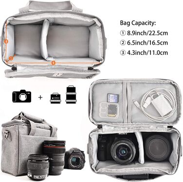 Сумка фотографічна FOSOTO для DSLR/SLR камер з відділеннями та захистом від дощу, сіра - для Canon, Sony, Nikon