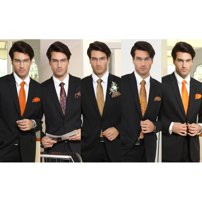 HISDERN Набір краваток для чоловіків (5 шт.) з кишеньковим хустинкою. Класичний елегантний аксесуар для весілля. Шовкові краватки та хустинки в подарунковій коробці.