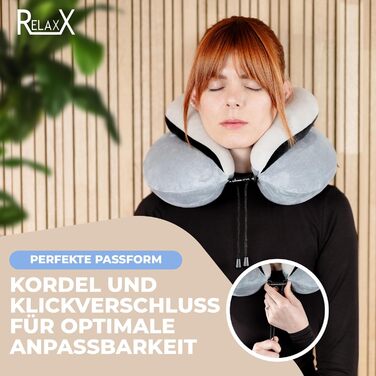 Преміальна подушка для шиї RELAXX Memory Foam L для подорожей – ортопедична подушка для літака, авто, поїзда, автобуса, ергономічне шийне ортопедичне подорожнє подушка для дорослих