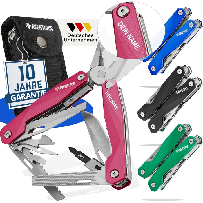 AVENTURIS® Multitool. Great multi-function tool as bicycle accessory or outdoor gear, a multitool tool as men's gifts or Leatherman multitool green (Personalized, Pink)