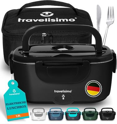 Електрична ланчбокс TRAVELISIMO 80W 1,5L 3-в-1: для авто, офісу, подорожей (чорний)