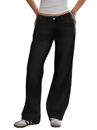 Джинси жіночі Fisoew Baggy з широкими штанинами, середньої посадки, прямий крій, чорні, розмір 34