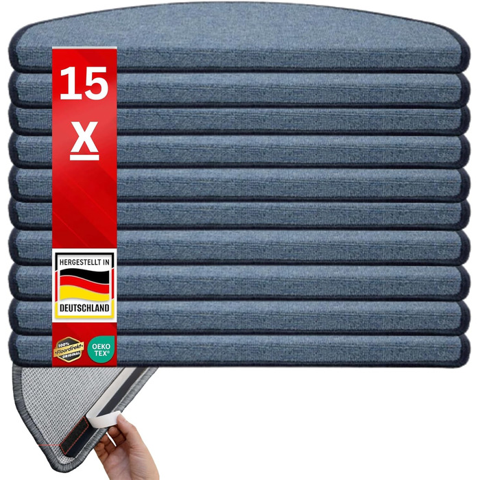 Сходинкові килимки Casa Pura London, 15 шт., 11 кольорів, міцне кріплення, стабільна кутова рейка, світло-блакитний (напівкруглий)