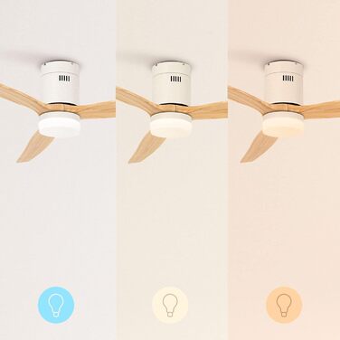 Вентилятор стельовий WINDCALM ABS білий з пультом, 40W, Ø132cm, 6 швидкостей, таймер, DC-двигун, літньо-зимовий режим, з підсвічуванням, колір світлого дерева