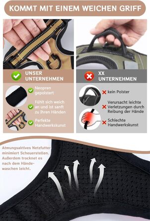 Нашийник для собак BaoCheng Anti Pull, протирвучий, малий/середній/великий, дихаюча сітка, зручне одягання/роздягання, 3 пряжки, безпечний, знімає напругу, світловідбиваючий (Хакі, S)