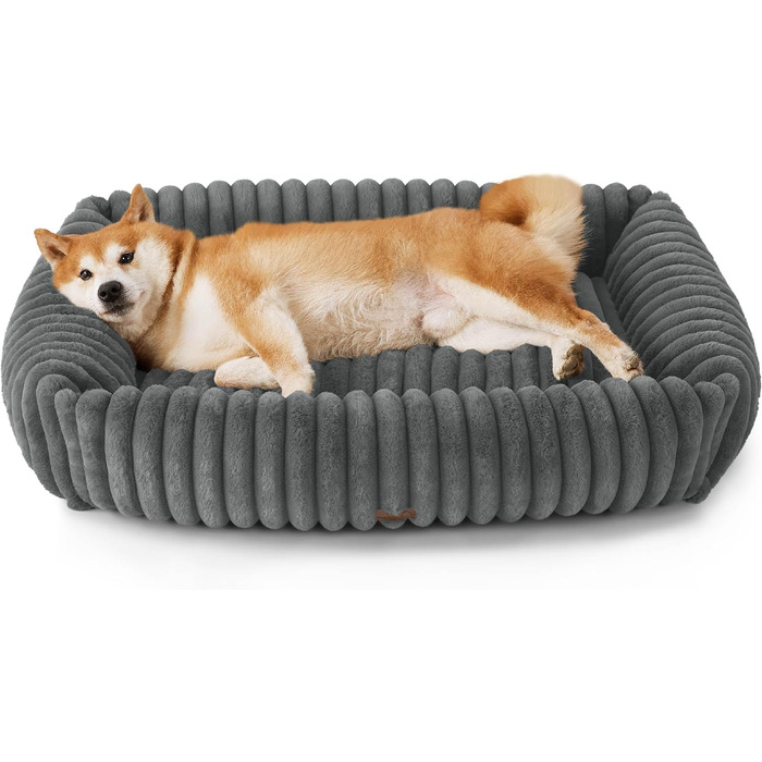 BEDSURE Лежанка для собак великих порід - ортопедична лежанка для собак 91x68x20 см з м'яким флісовим покриттям, ковзаюча лежанка з високим бортиком сірого кольору L 91 x W 68 x H 20 см
