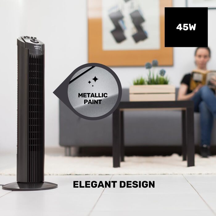 Вентилятор Taurus Babel RCH з пультом керування, 50 Вт, 86 см, 4 швидкості, 3 режими, таймер 9 годин, осциляція, сенсорне керування, сірий